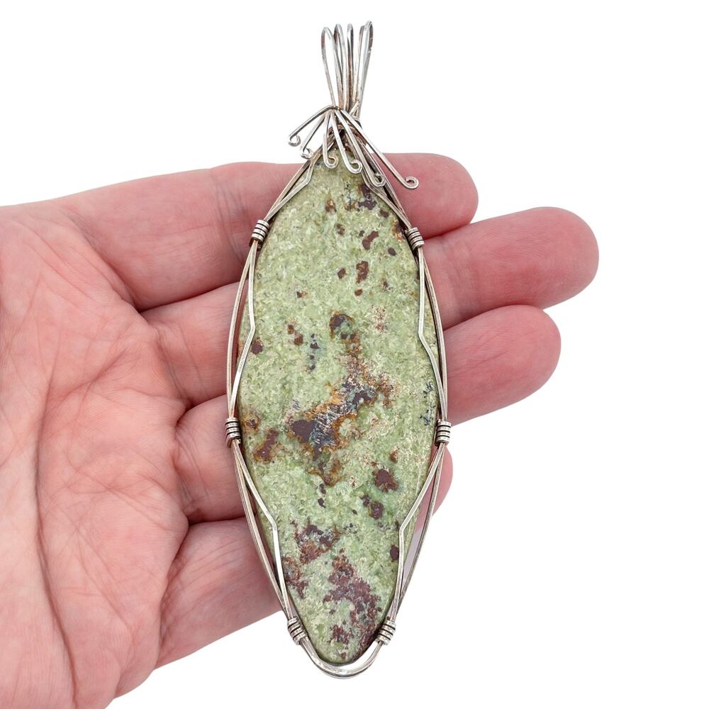 Vintage Sterling Silver 925 Jasper Wire Wrap Pendant